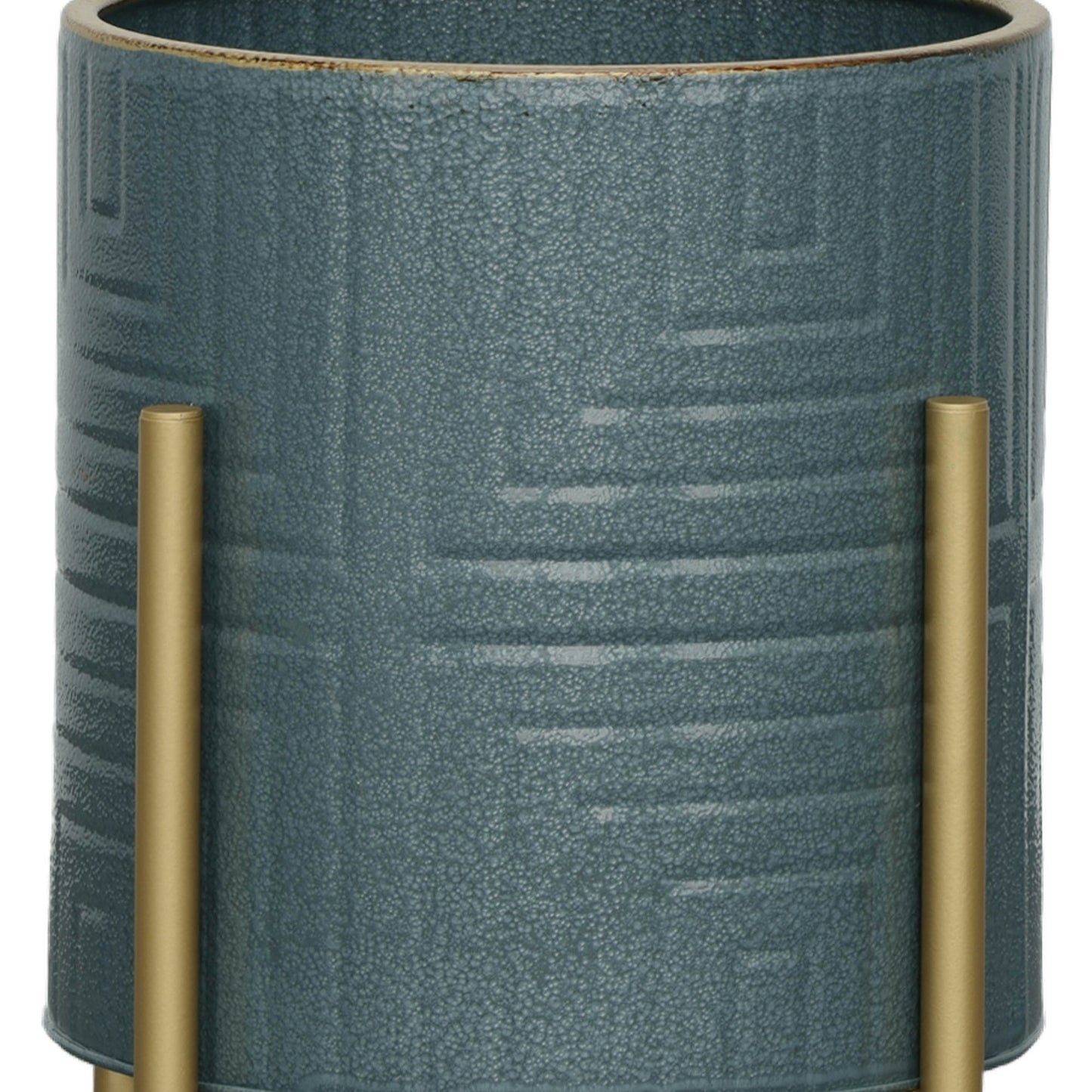 S/2 Planter On Metal Stand, Slate Blue/gold