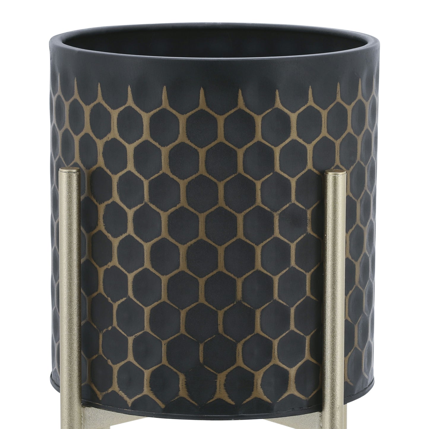 S/2 3d Honeycomb Planter On Metal Stand, Blk/gld