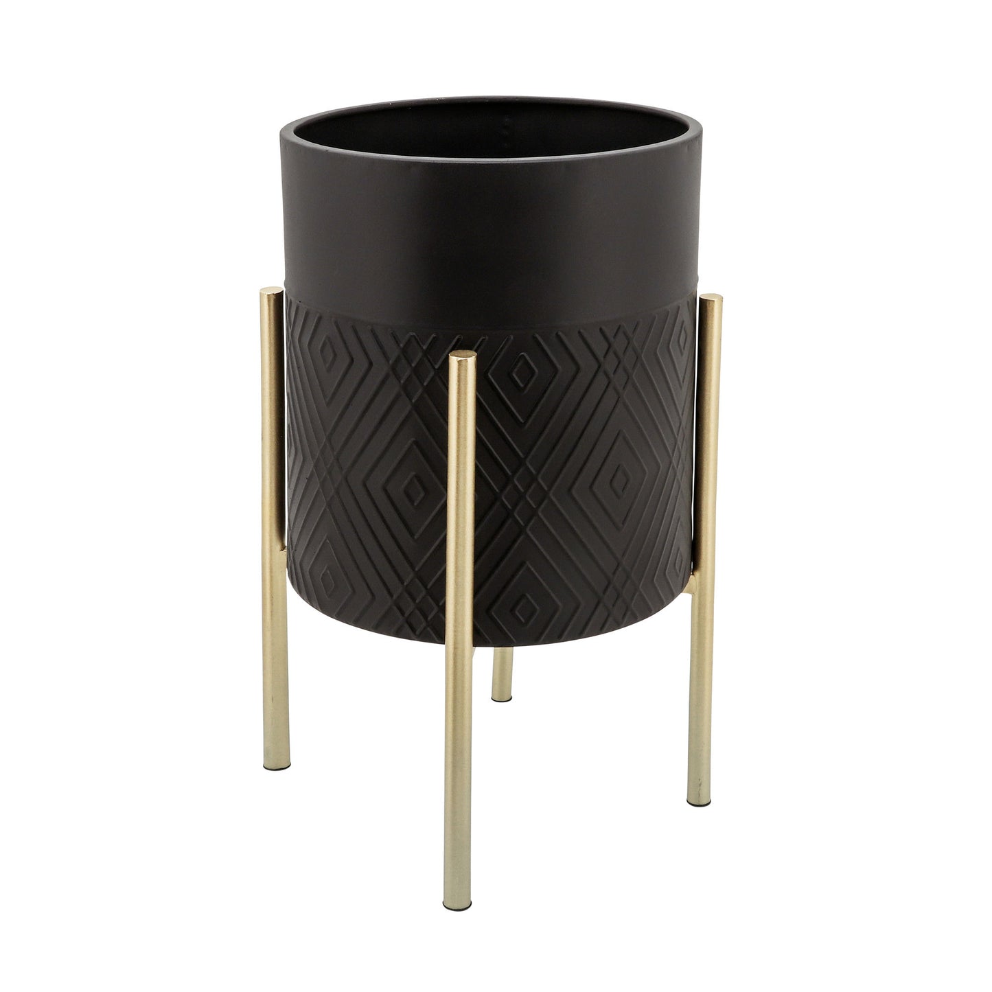 S/2 Diamond Planter On Metal Tand, Blk/gld