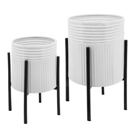 S/2 Dunes Planter On Metal Stand, Wht/blk