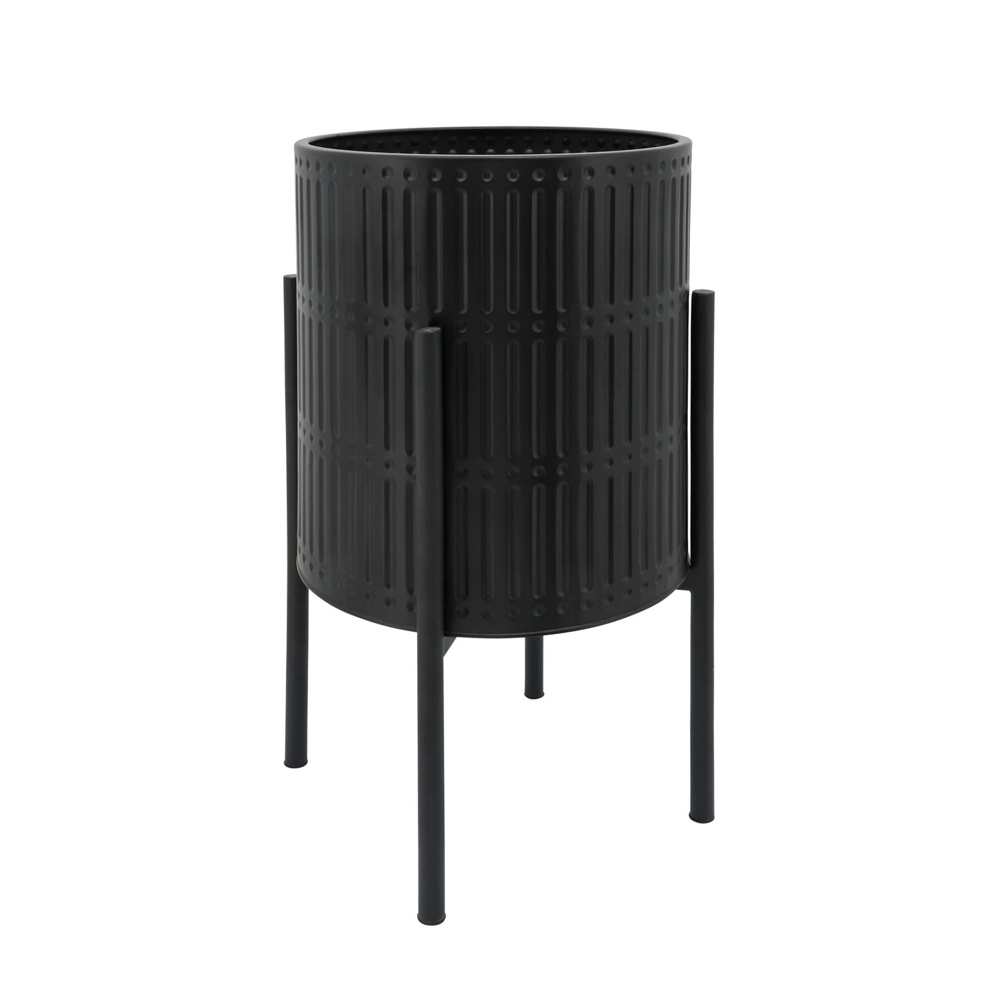 S/2 Ridged Planters In Metal Stand, Black