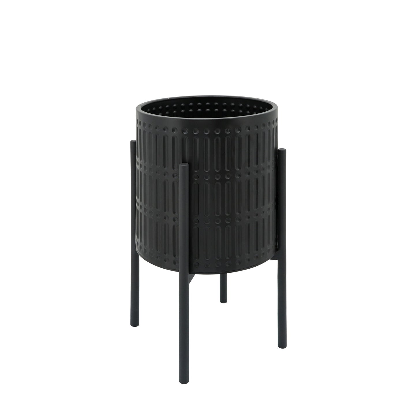 S/2 Ridged Planters In Metal Stand, Black