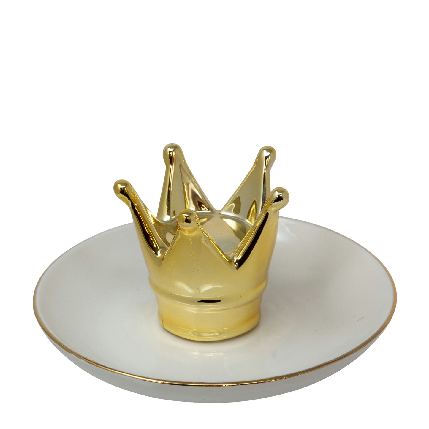 Ceramic 6" Crown Trinket Tray, White/gold