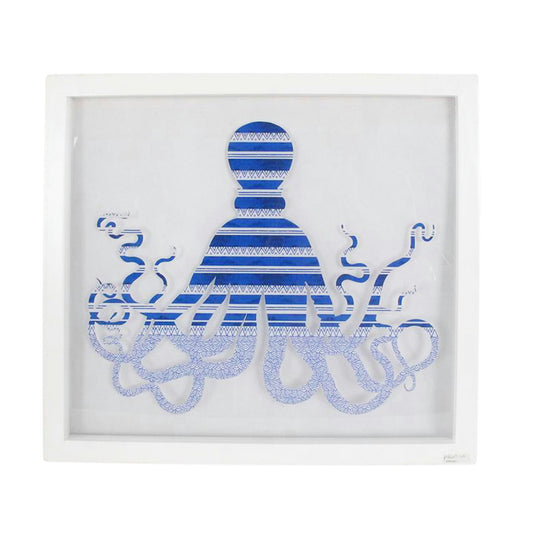 White Framed Blue Octopus Art