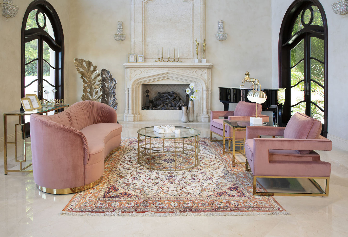 Gold Metal/glass Console Table, Kd