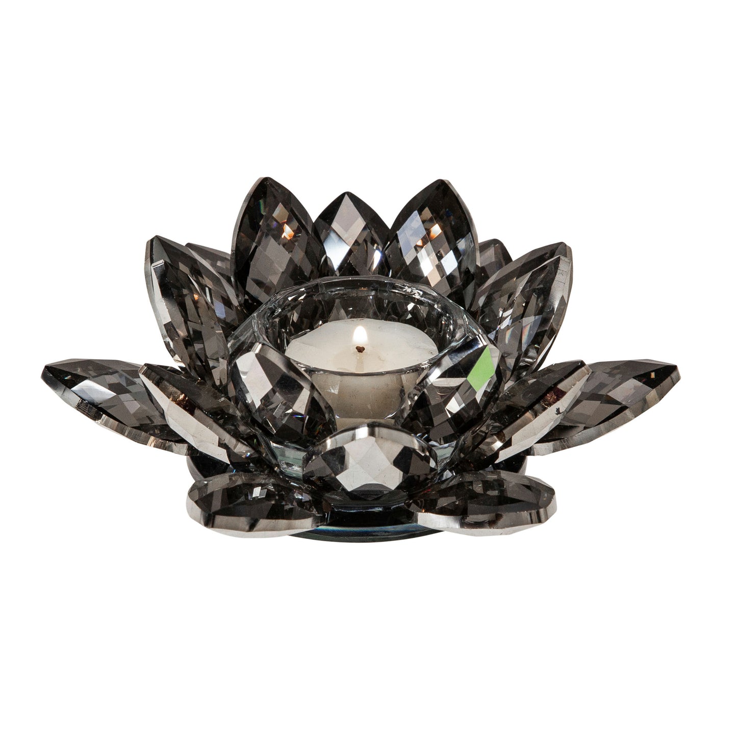Black Crystal Lotus Votive Holder 6"