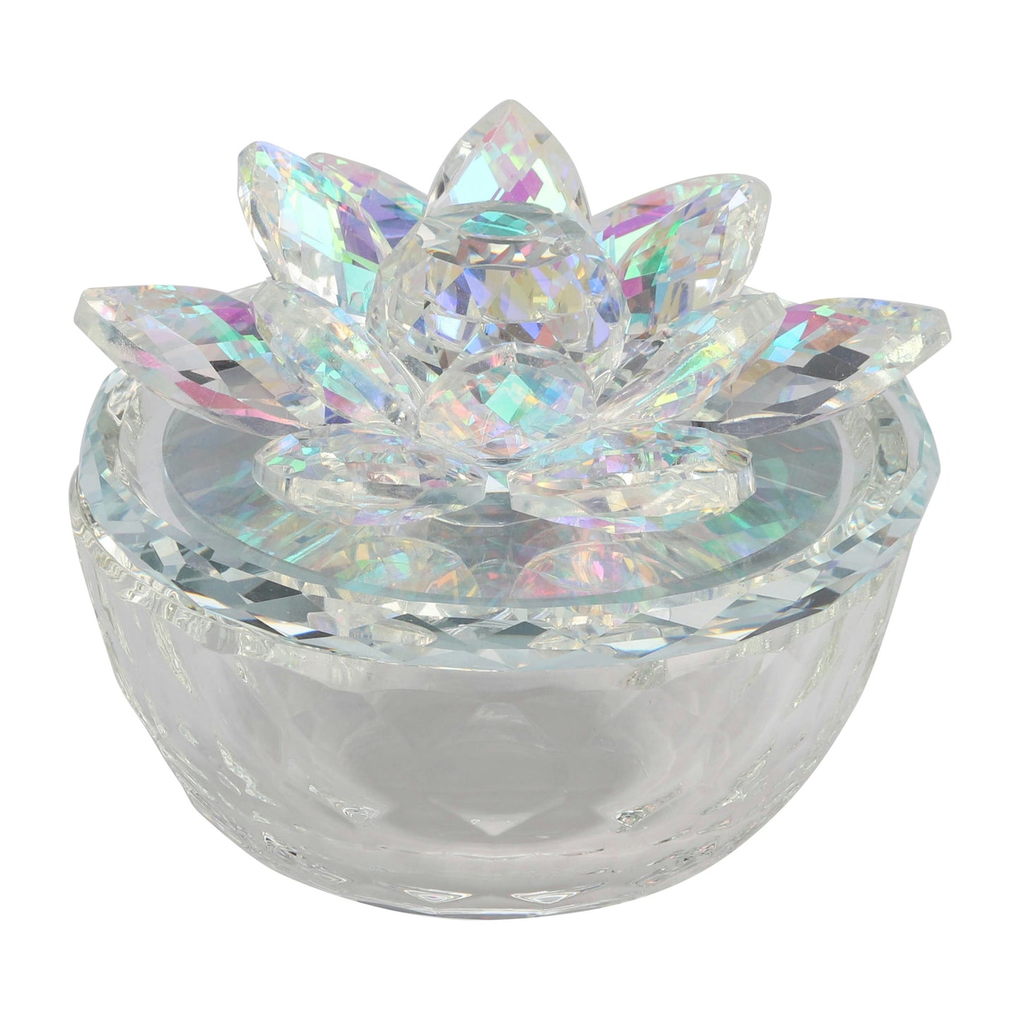 Glass Trinket Box Clear W/rainbow