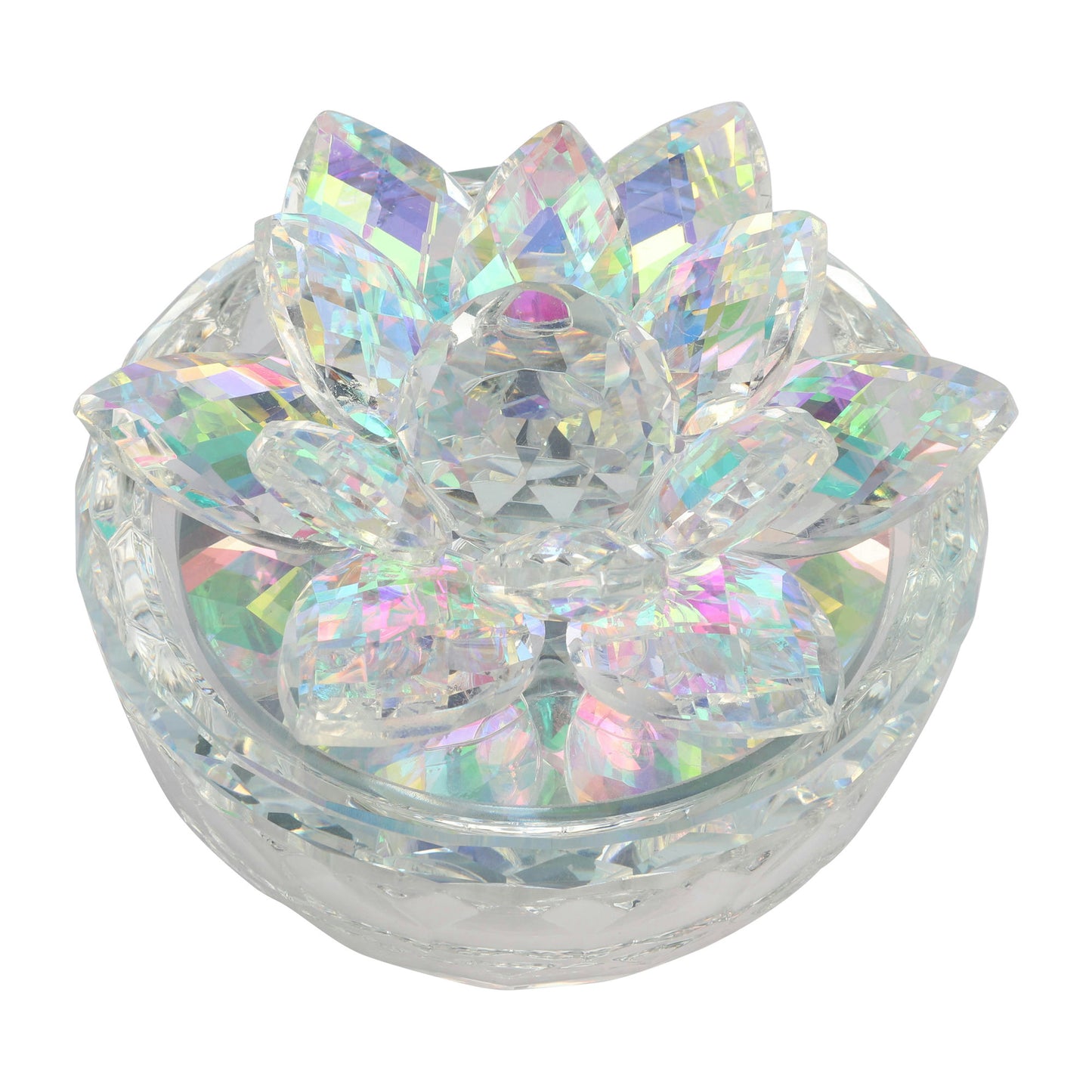 Glass Trinket Box Clear W/rainbow