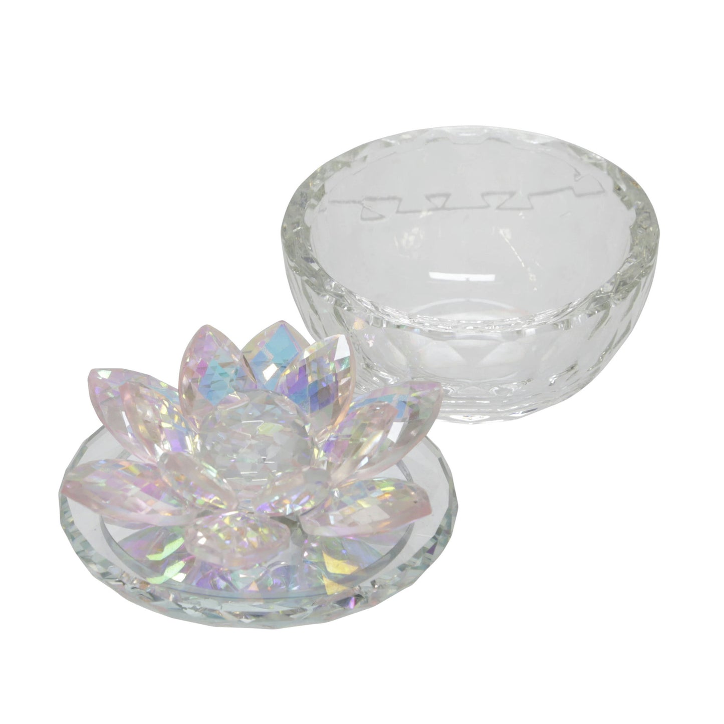 Glass Trinket Box Clear W/blush Lotus Top