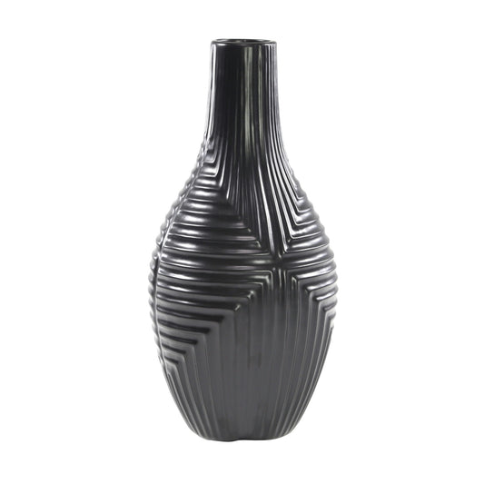 Cer, 16" Black Striped Texture Vase