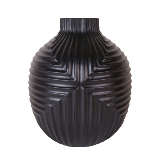 Cer, 11" Black Striped Texture Vase