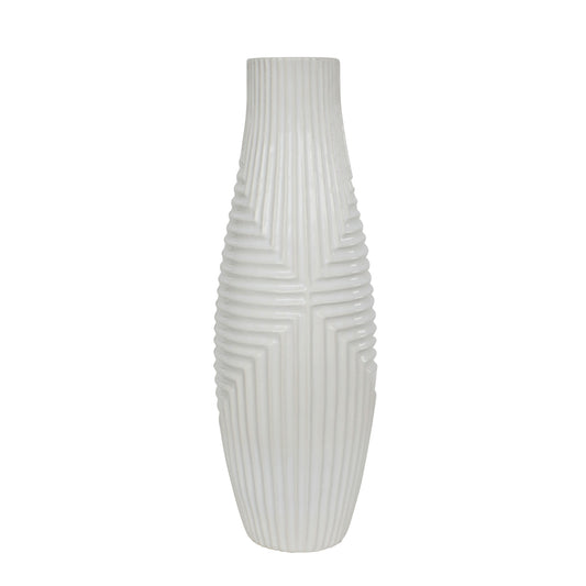 Cer, 21" Tribal Vase, White