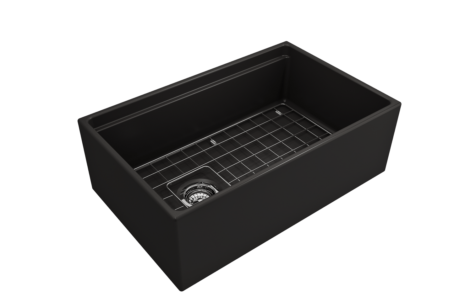 Contempo Step-Rim Apron Front Fireclay 30" Single Bowl Kitchen Sink, Matte Black