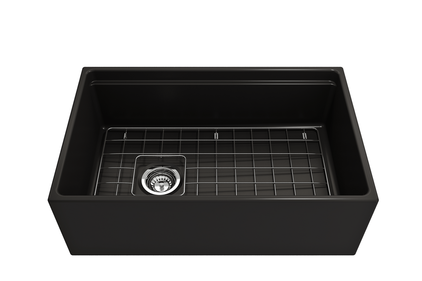 Contempo Step-Rim Apron Front Fireclay 30" Single Bowl Kitchen Sink, Matte Black