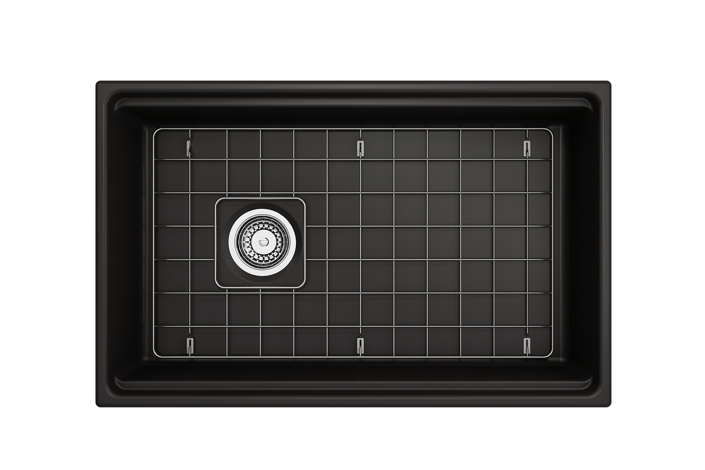 Contempo Step-Rim Apron Front Fireclay 30" Single Bowl Kitchen Sink, Matte Black