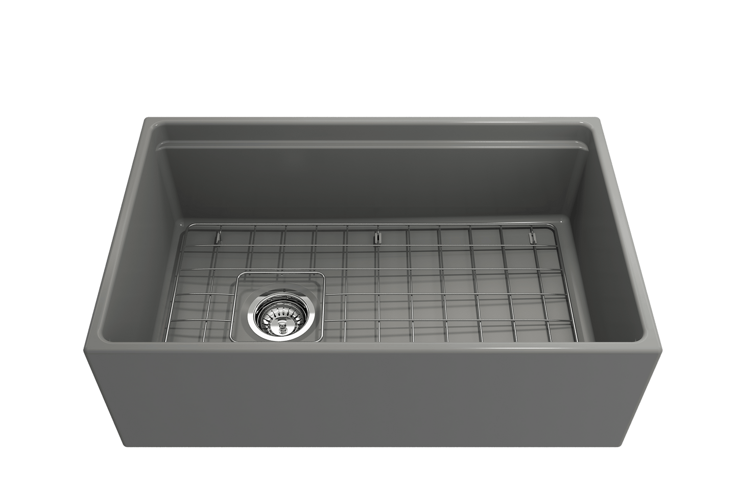 Contempo Step-Rim Apron Front Fireclay 30" Single Bowl Kitchen Sink, Matte Gray