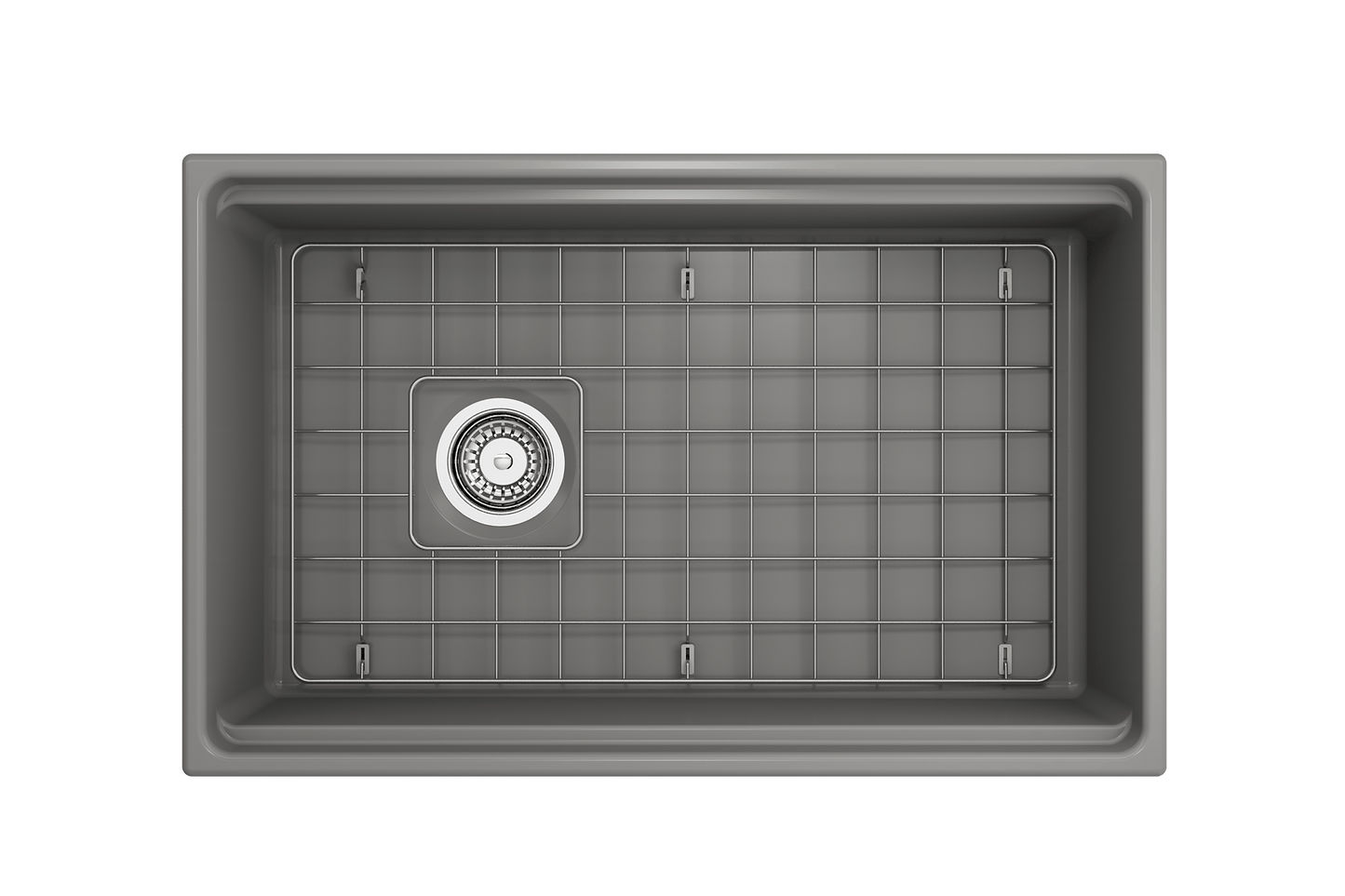 Contempo Step-Rim Apron Front Fireclay 30" Single Bowl Kitchen Sink, Matte Gray