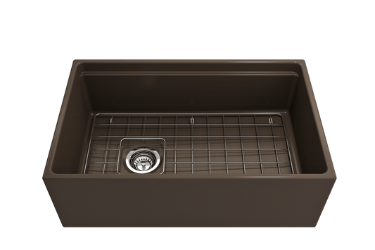 Contempo Step-Rim Apron Front Fireclay 30" Single Bowl Kitchen Sink in Brown