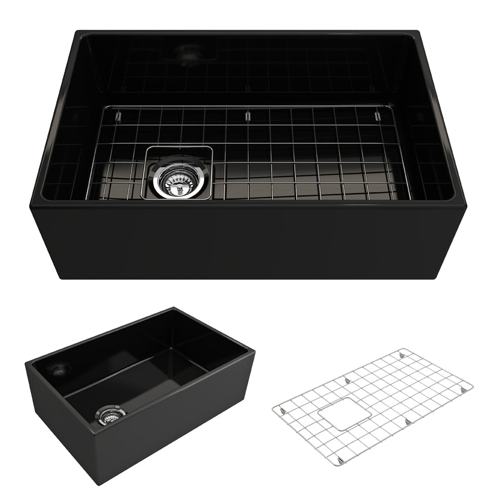 Contempo Apron Front Fireclay 30" Single Bowl Kitchen Sink in Black