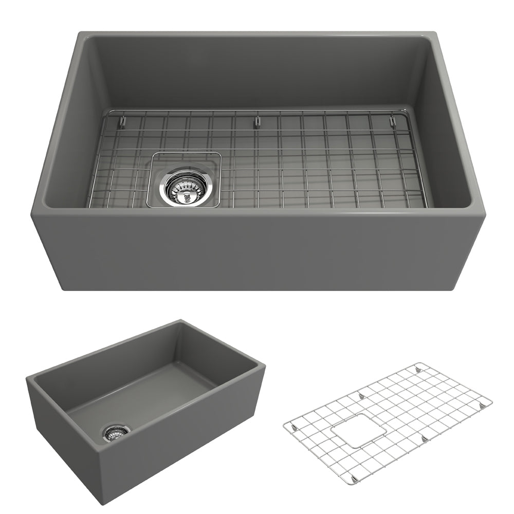 Contempo Apron Front Fireclay 30" Single Bowl Kitchen Sink in Matte Gray