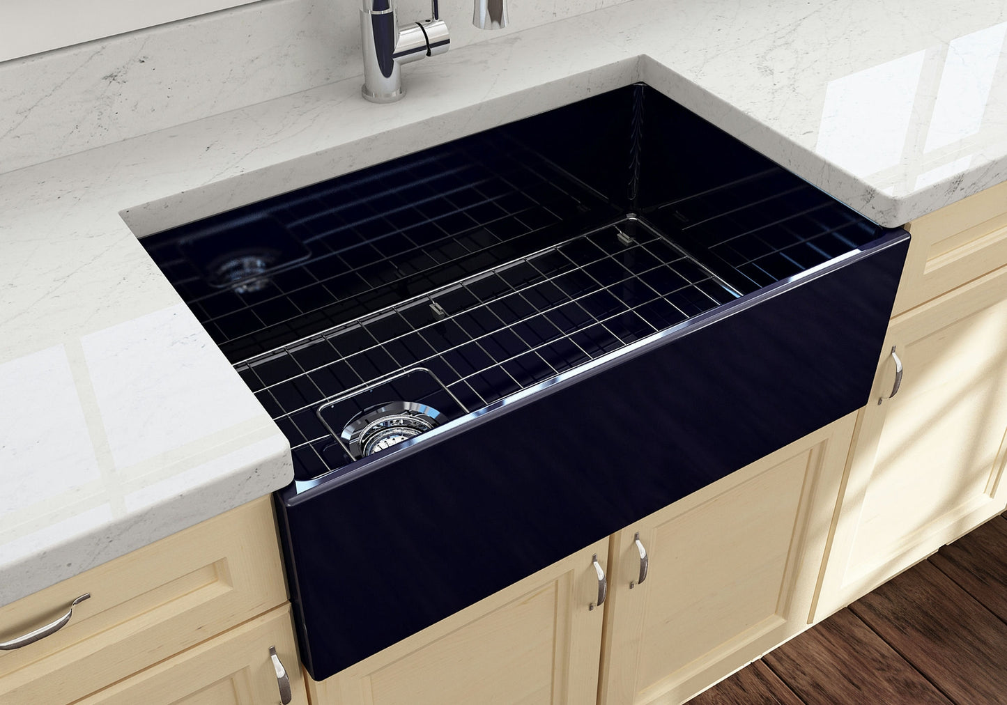 Contempo Apron Front Fireclay 30" Single Bowl Kitchen Sink in Sapphire Blue