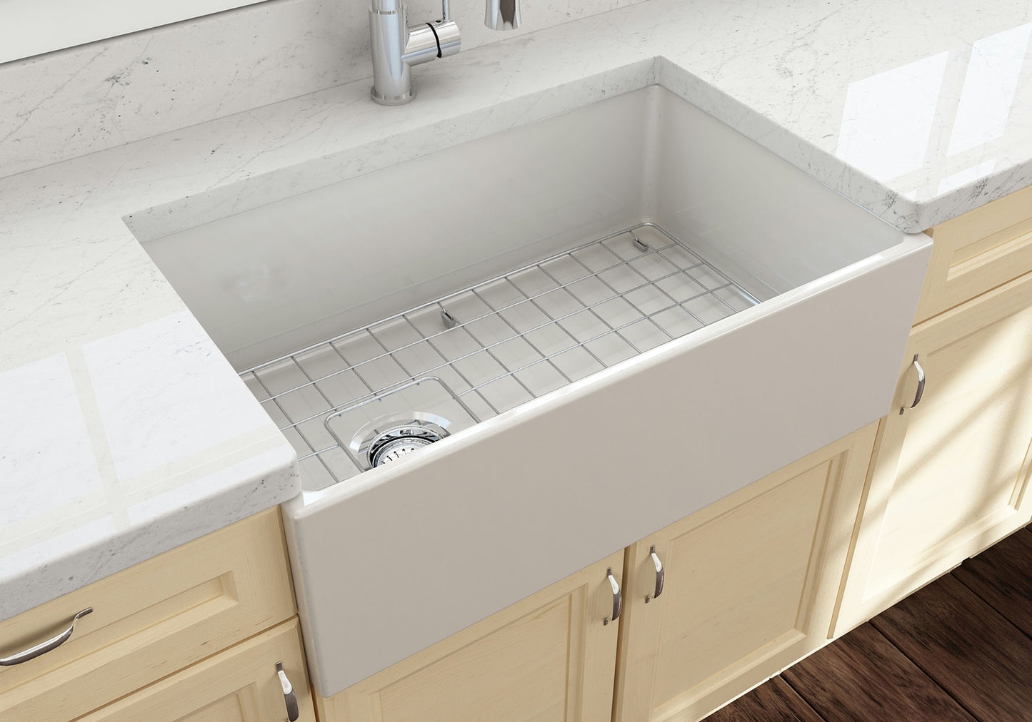 Contempo Apron Front Fireclay 30" Single Bowl Kitchen Sink in Biscuit
