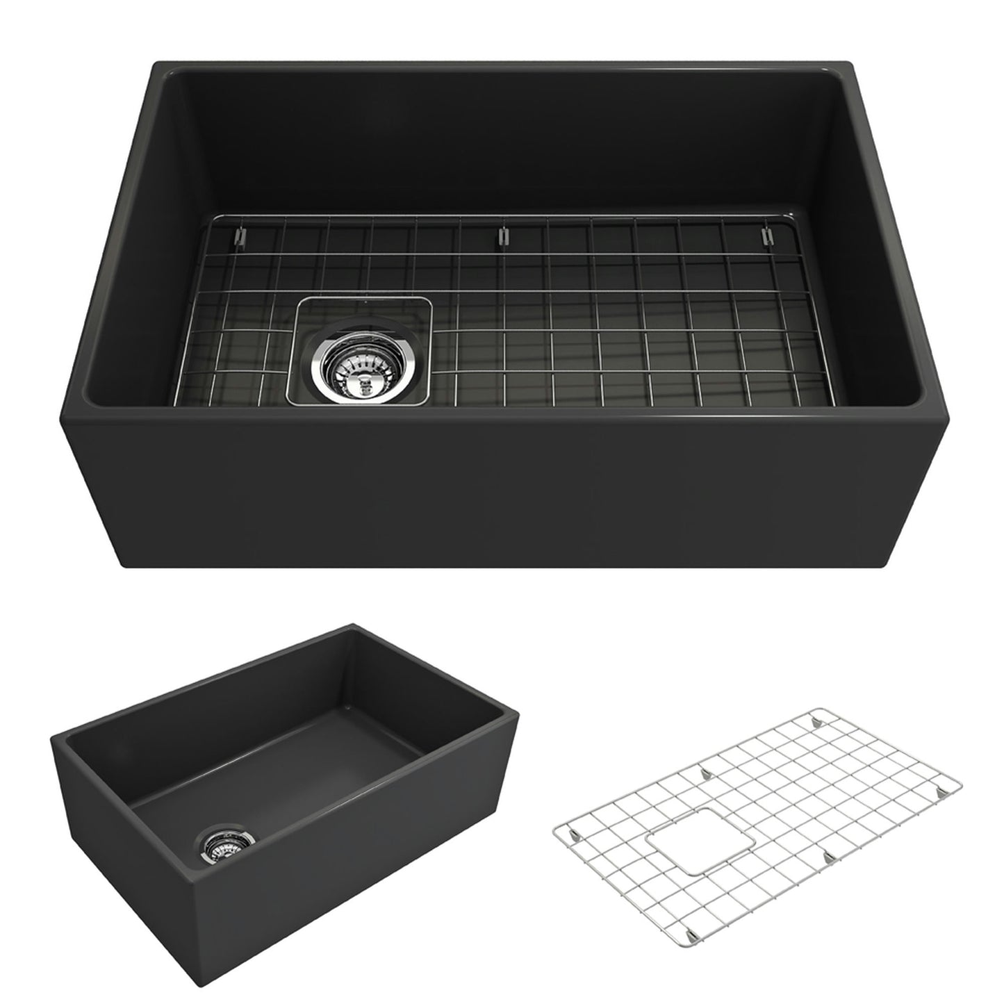 Contempo Apron Front Fireclay 30" Single Bowl Kitchen Sink in Matte Dark Gray
