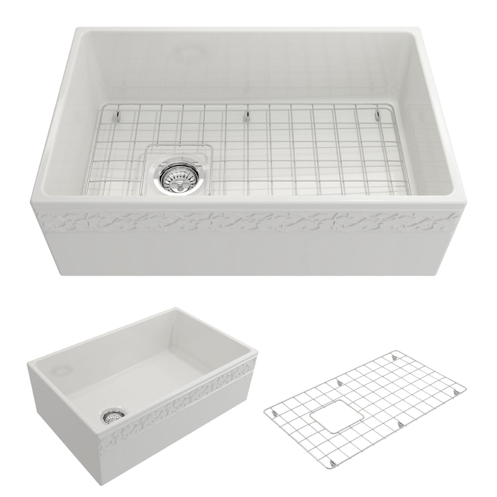 Vigneto Apron Front Fireclay 30" Single Bowl Kitchen Sink in White