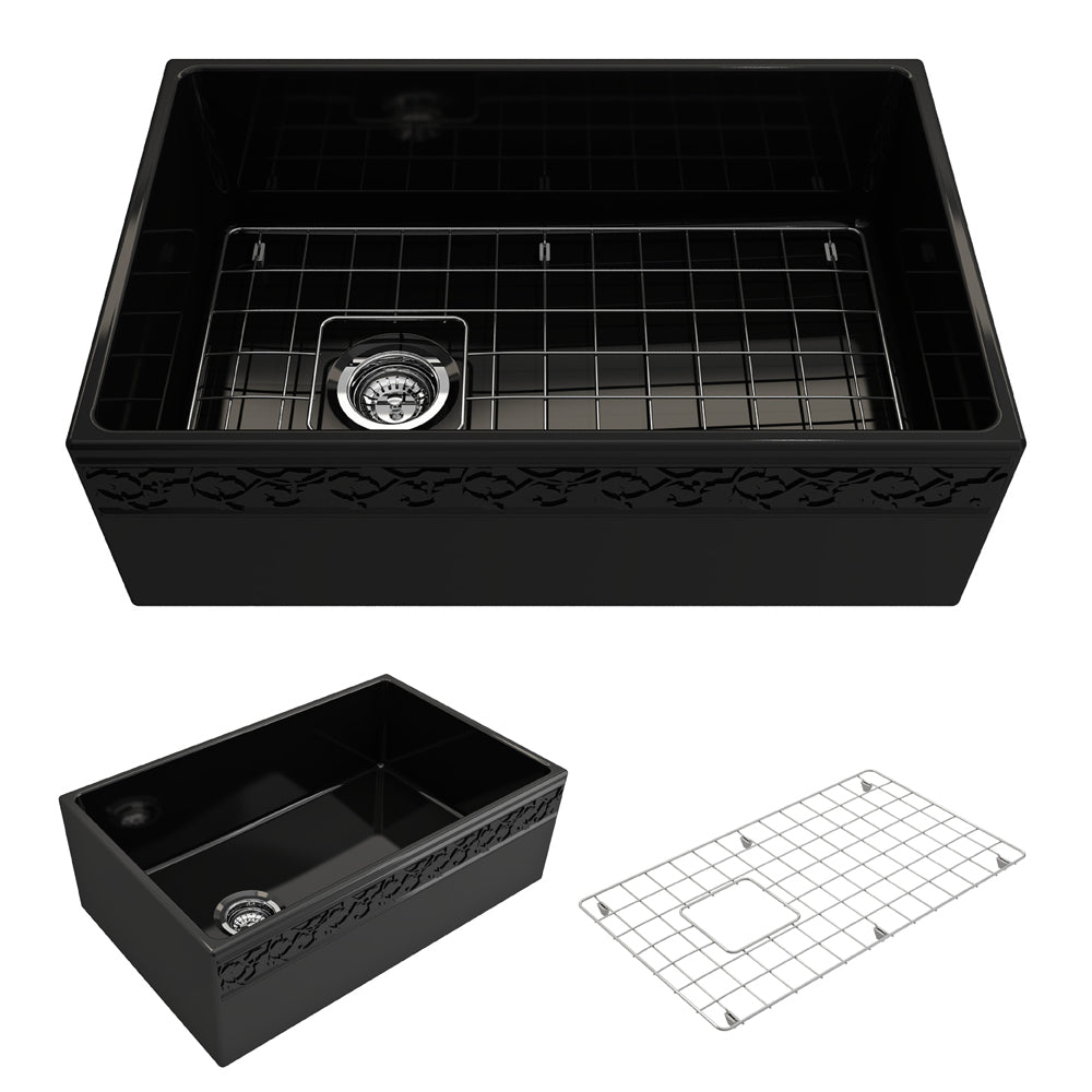 Vigneto Apron Front Fireclay 30" Single Bowl Kitchen Sink in Black