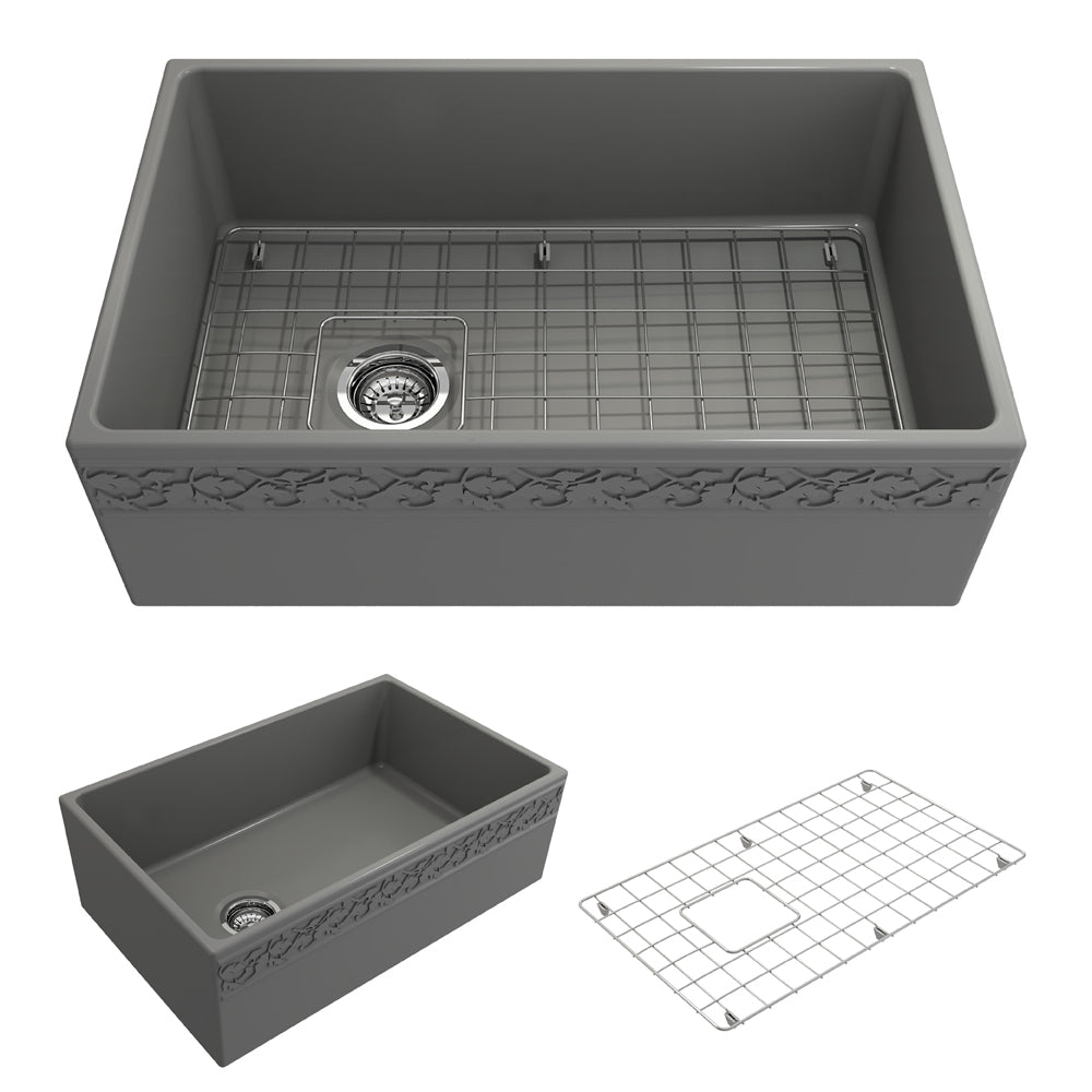 Vigneto Apron Front Fireclay 30" Single Bowl Kitchen Sink in Matte Gray