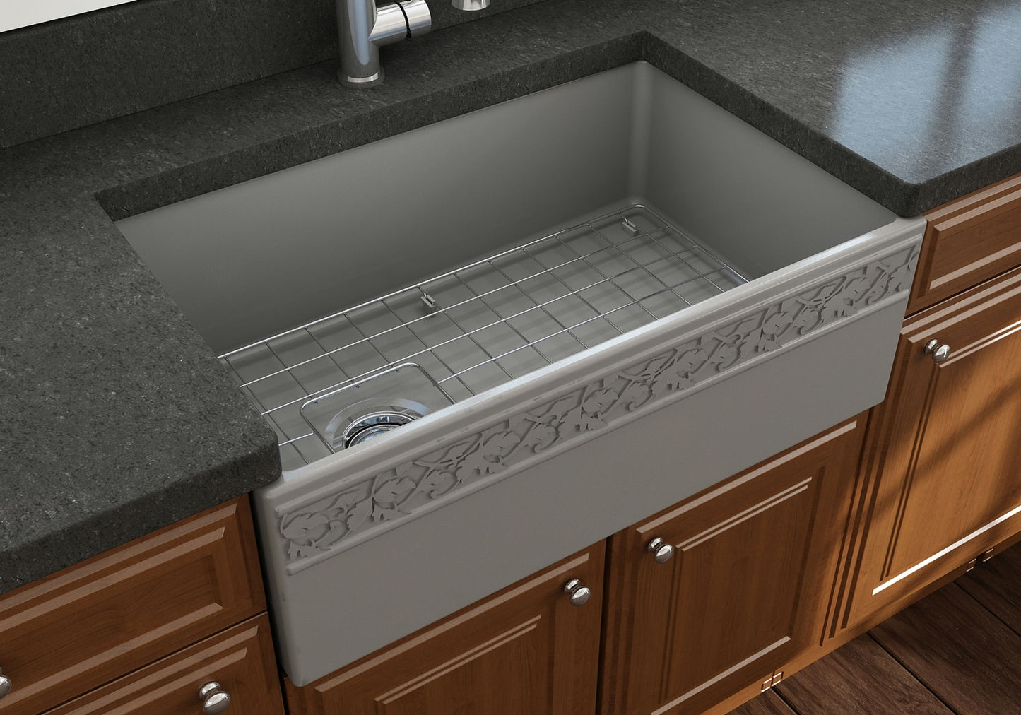 Vigneto Apron Front Fireclay 30" Single Bowl Kitchen Sink in Matte Gray