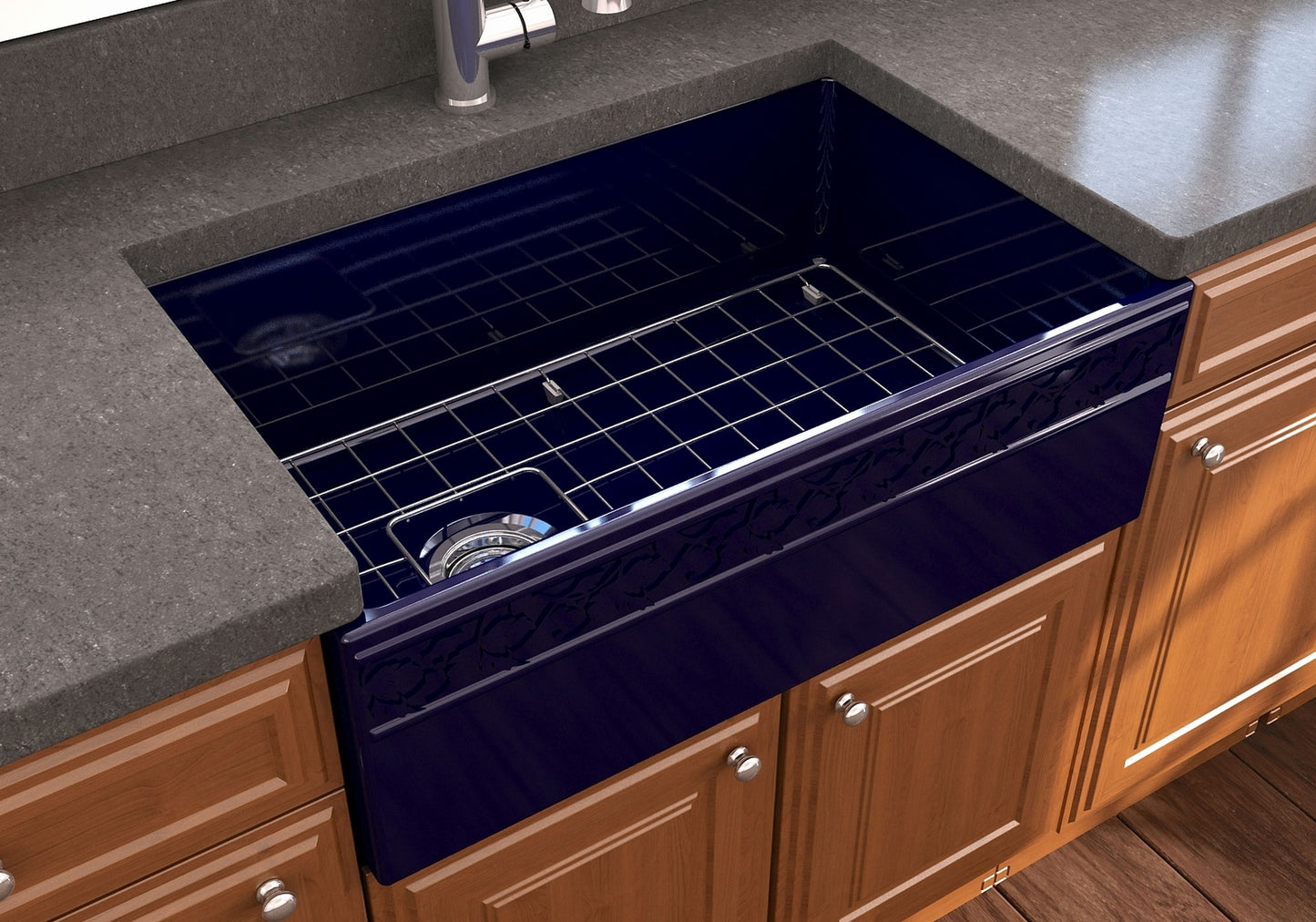 Vigneto Apron Front Fireclay 30" Single Bowl Kitchen Sink in Sapphire Blue