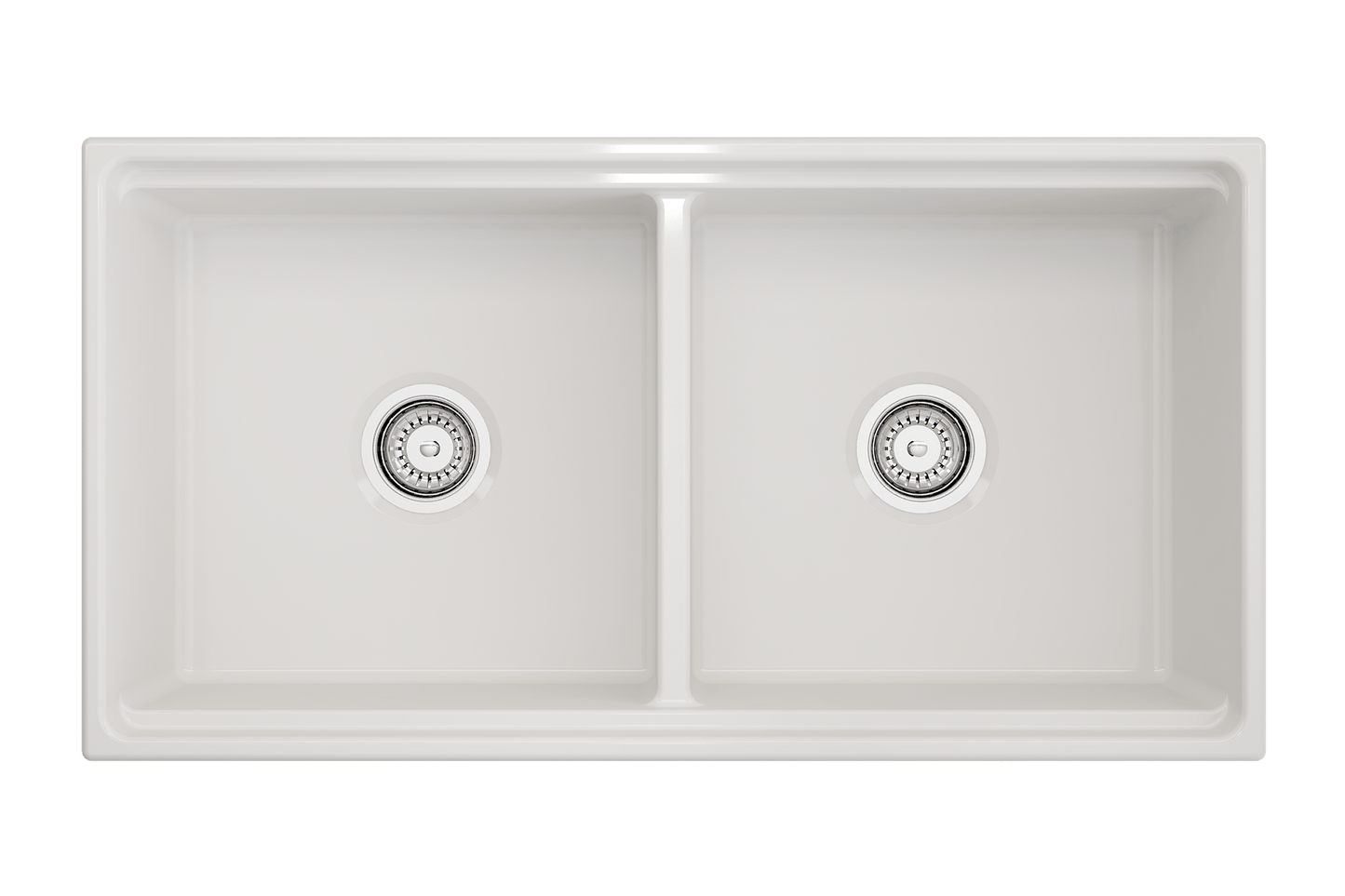 Contempo Step-Rim Apron Front Fireclay 36" Double Bowl Kitchen Sink in White