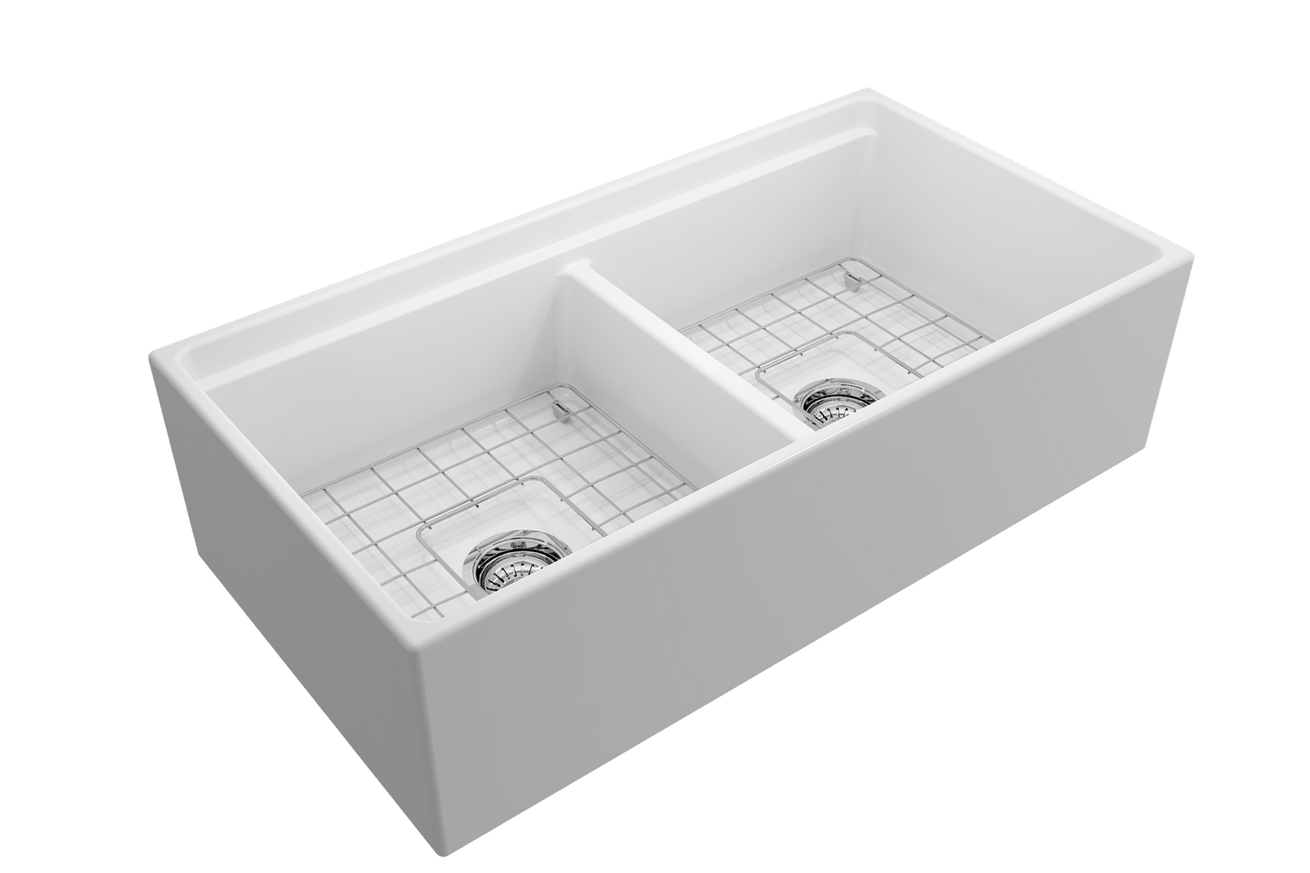 Contempo Step-Rim Apron Front Fireclay 36" Double Bowl Kitchen Sink, Matte White