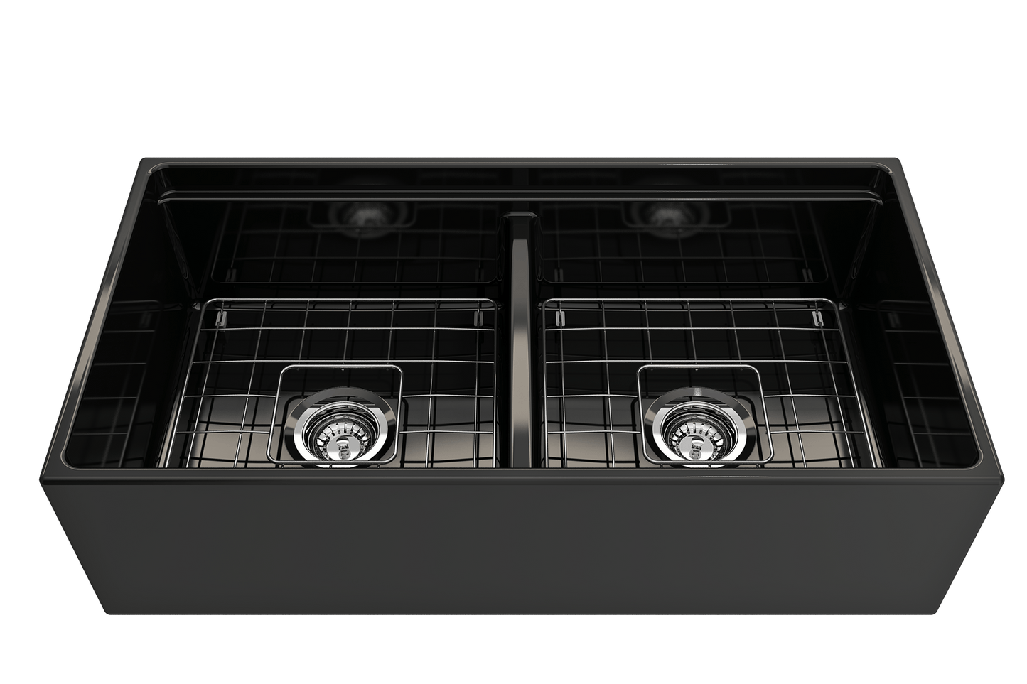 Contempo Step-Rim Apron Front Fireclay 36" Double Bowl Kitchen Sink in Black