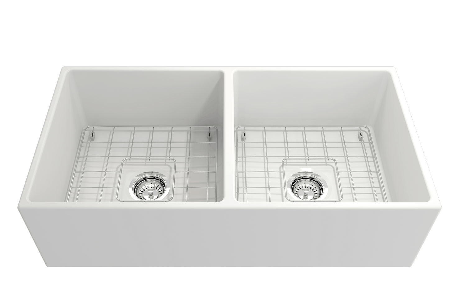 Contempo Apron Front Fireclay 36" Double Bowl Kitchen Sink in Matte White