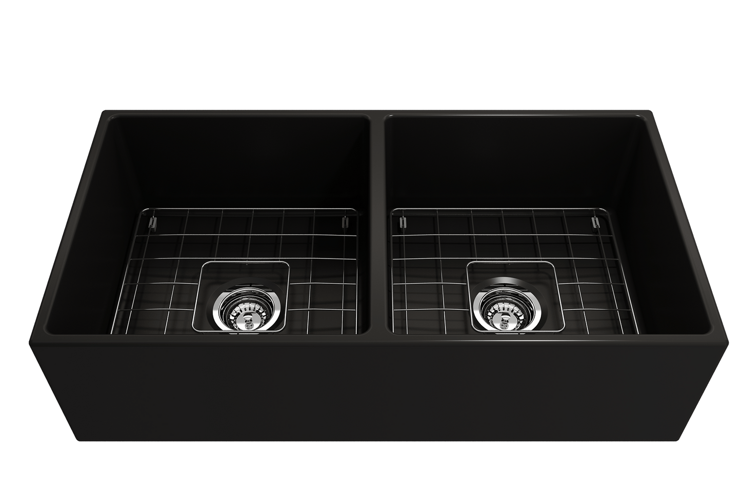 Contempo Apron Front Fireclay 36" Double Bowl Kitchen Sink in Matte Black