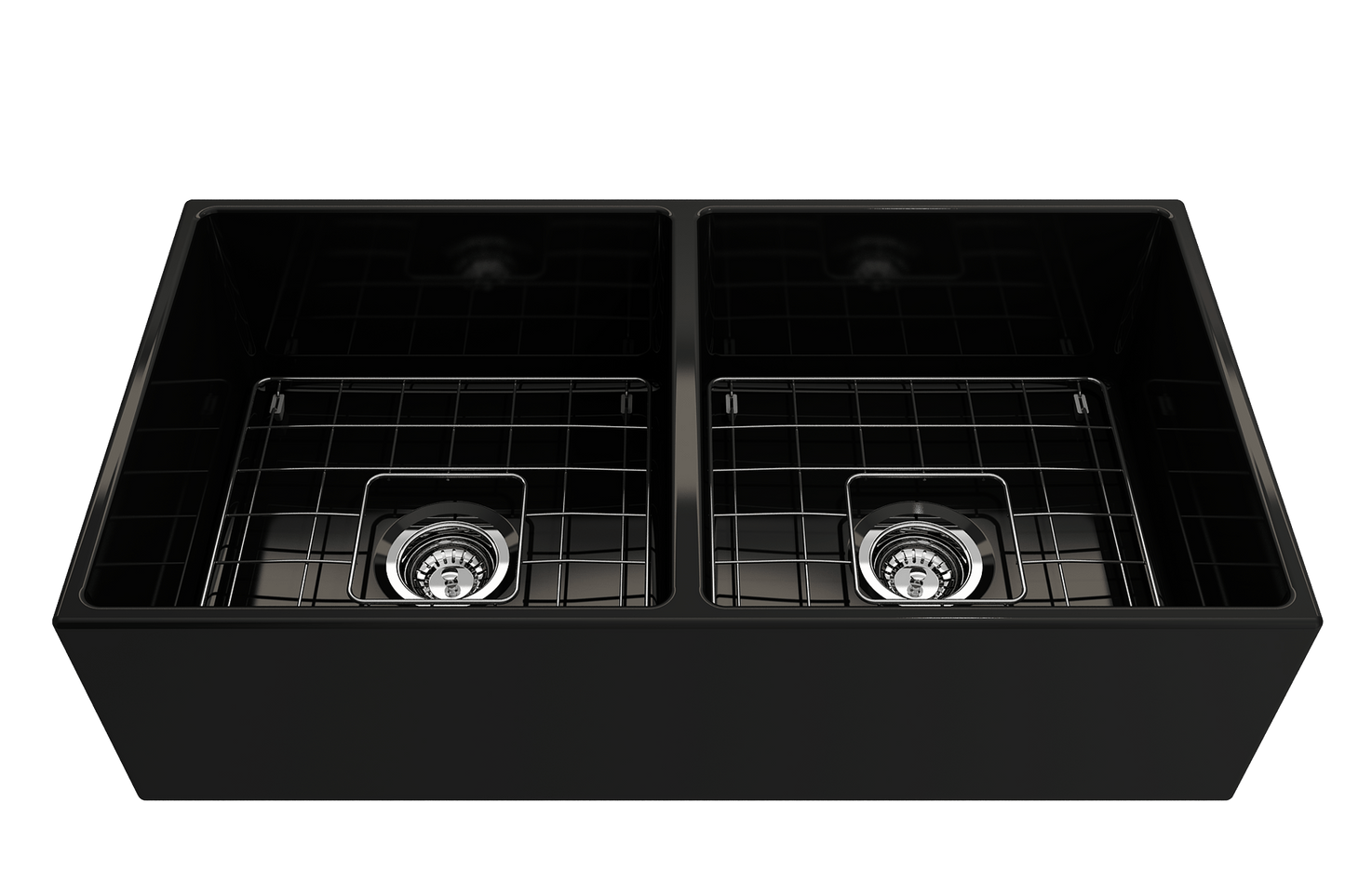 Contempo Apron Front Fireclay 36" Double Bowl Kitchen Sink in Black