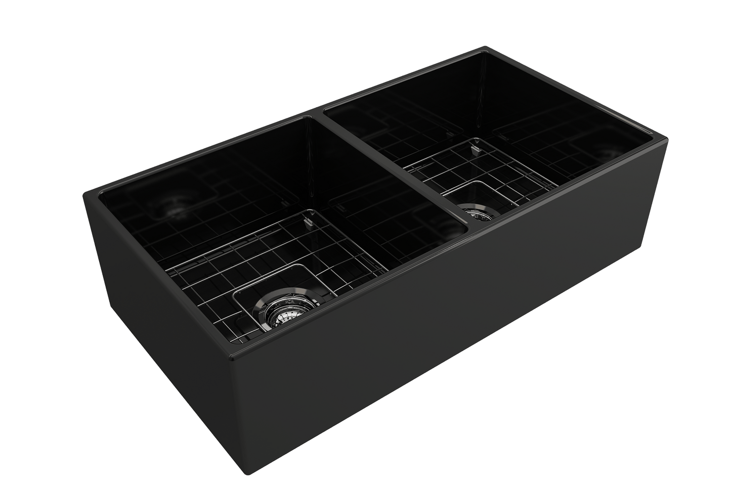 Contempo Apron Front Fireclay 36" Double Bowl Kitchen Sink in Black