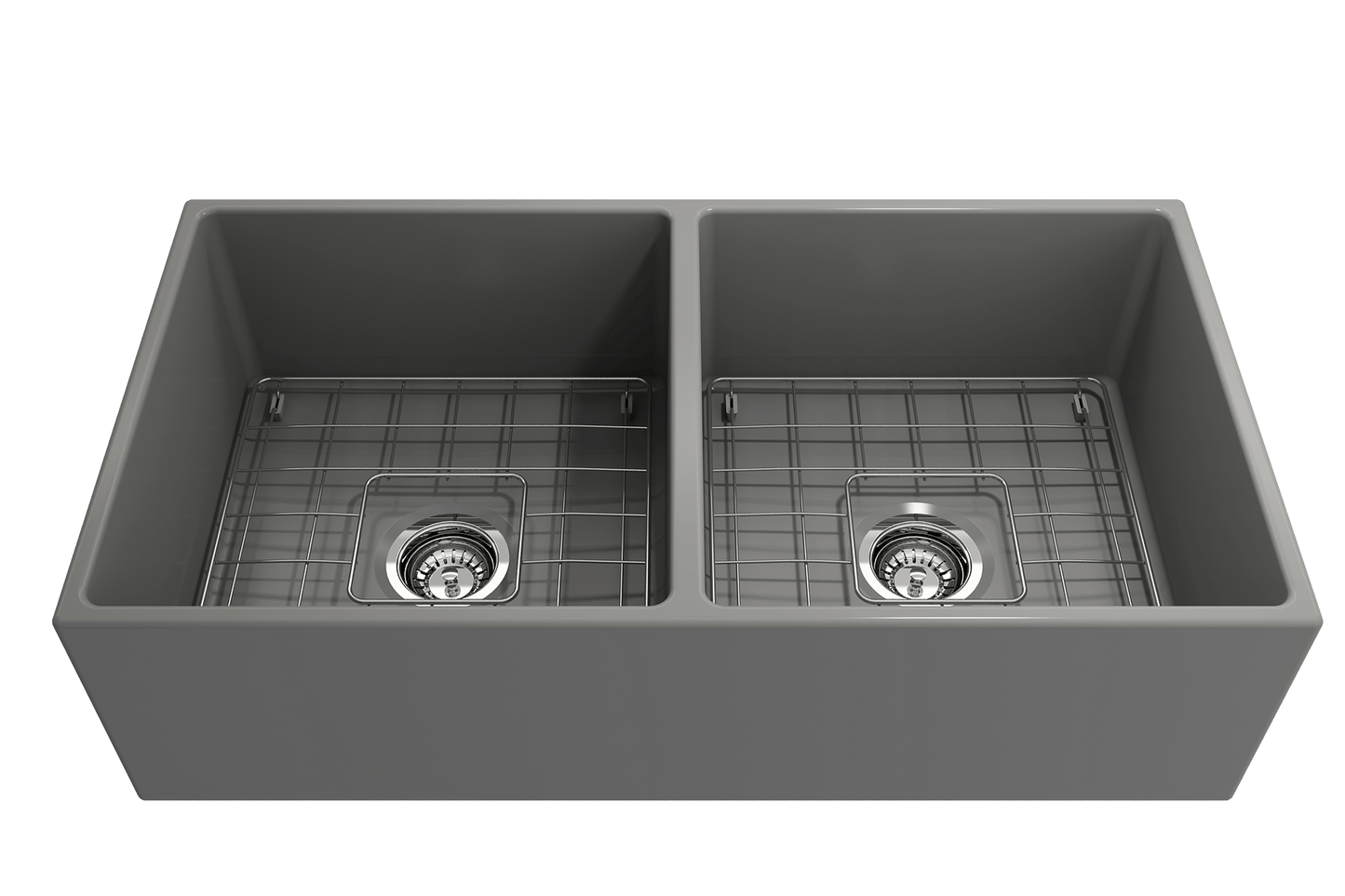 Contempo Apron Front Fireclay 36" Double Bowl Kitchen Sink in Matte Gray