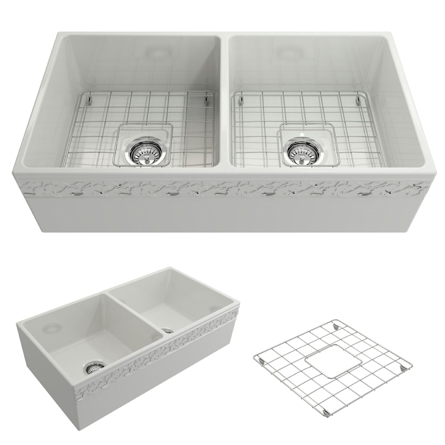Vigneto Apron Front Fireclay 36" Double Bowl Kitchen Sink in White