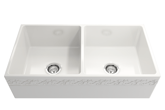 Vigneto Apron Front Fireclay 36" Double Bowl Kitchen Sink in White