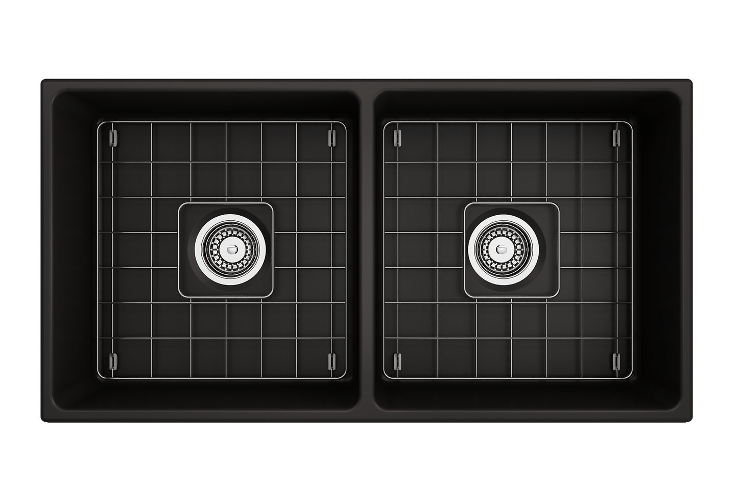 Vigneto Apron Front Fireclay 36" Double Bowl Kitchen Sink in Matte Black