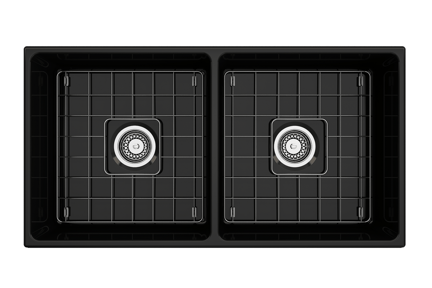 Vigneto Apron Front Fireclay 36" Double Bowl Kitchen Sink in Black