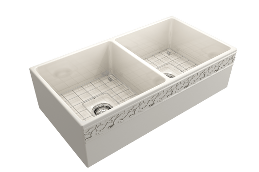 Vigneto Apron Front Fireclay 36" Double Bowl Kitchen Sink in Biscuit