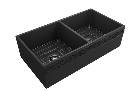 Vigneto Apron Front Fireclay 36" Double Bowl Kitchen Sink in Matte Dark Gray