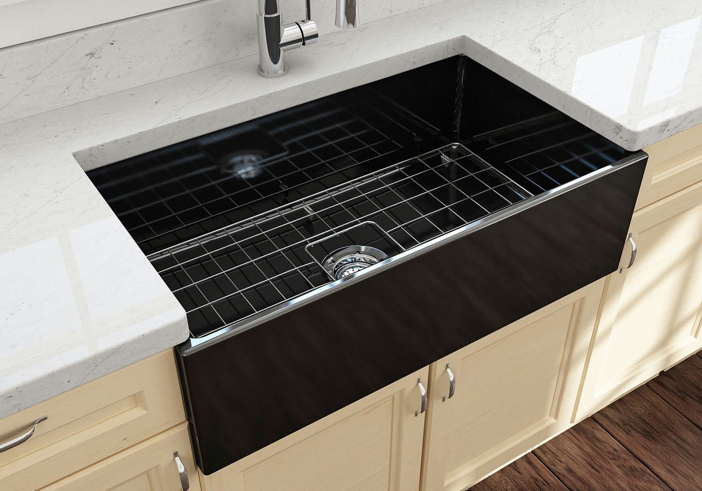Contempo Apron Front Fireclay 33" Single Bowl Kitchen Sink in Black