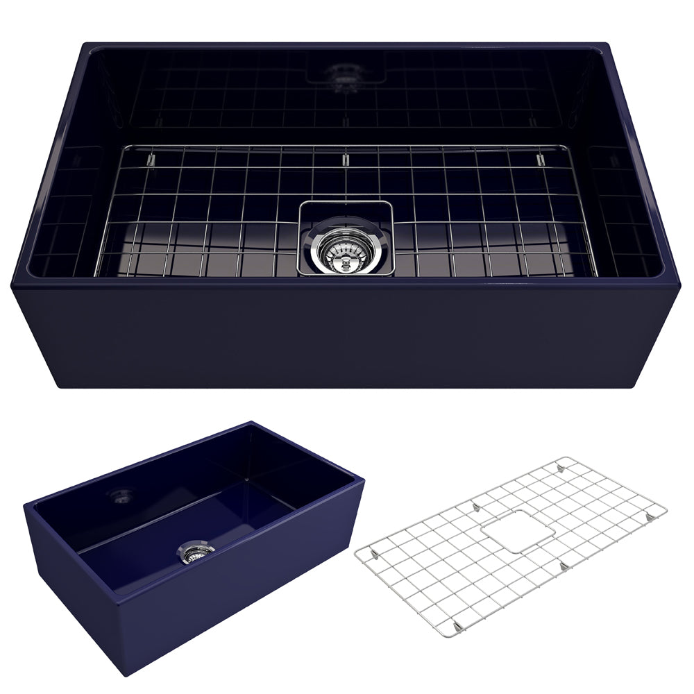 Contempo Apron Front Fireclay 33" Single Bowl Kitchen Sink in Sapphire Blue