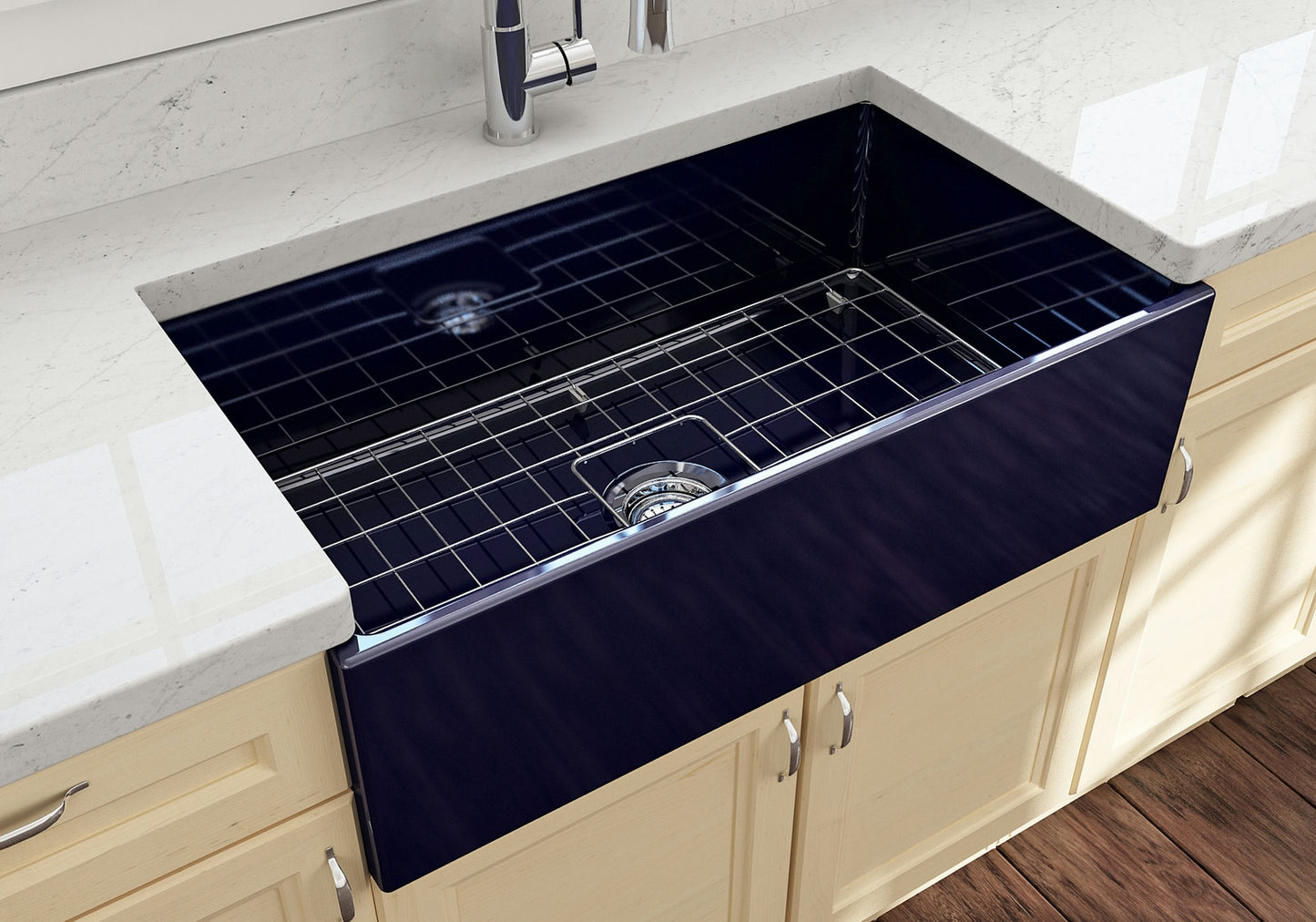 Contempo Apron Front Fireclay 33" Single Bowl Kitchen Sink in Sapphire Blue