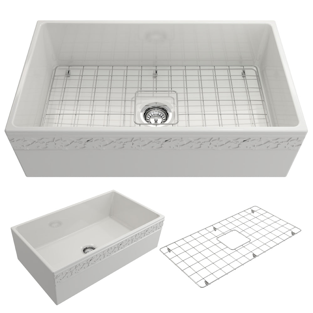 Vigneto Apron Front Fireclay 33" Single Bowl Kitchen Sink in White